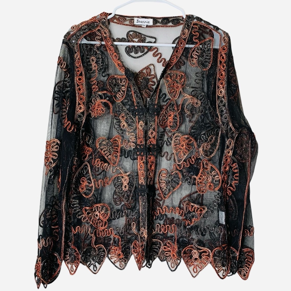 Jeannie Vintage Sheer Colorful Top Size XXXL Fairy Whimsigoth Embroidered